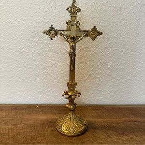 Antique Brass Standing Crucifix 12” Approx Home Accent